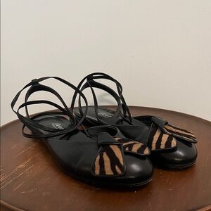 Fleur made in Italy animal print lace up leather slingback flats 36.5